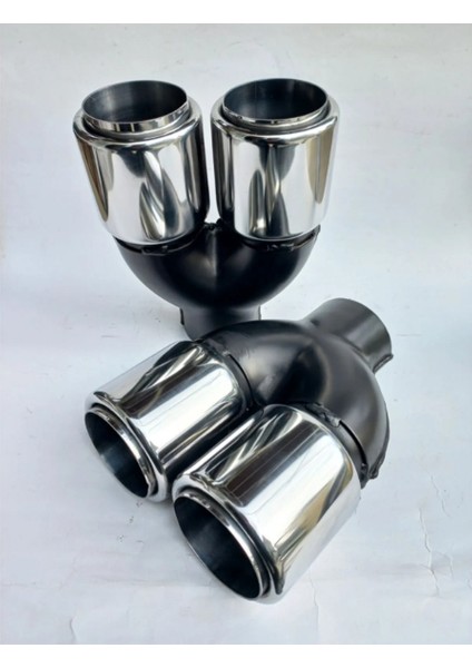 76 Mm. Krom Düz Eşit (Dual) Çift Çıkışlı Paslanmaz Içi Borulu Takım Egzoz Eksoz Ucu (2 Adet) Uyumlu