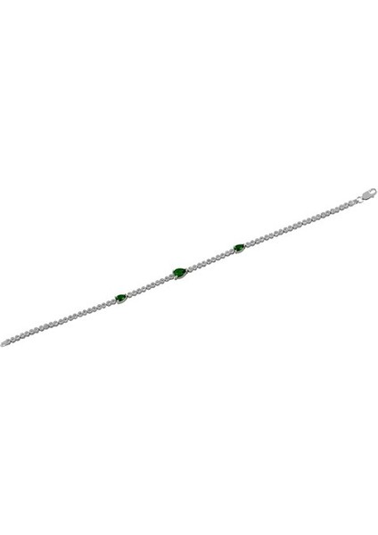 Berva Zümrüt Taşlı Su Yolu Bayan Gümüş Bileklik