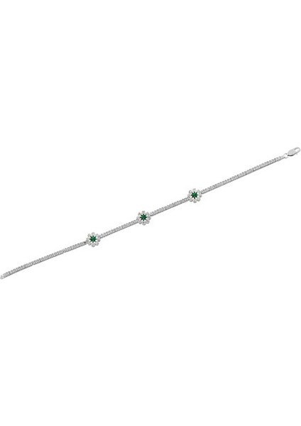 Ahenk Zümrüt Taşlı Su Yolu Bayan Gümüş Bileklik