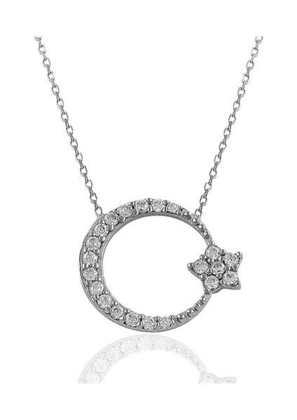 Ay Yıldız Türk Bayrağı Zirkon Taşlı Rose Bayan Gümüş Kolye fiyatları