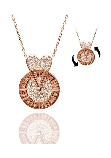 Rose Renk Çarkıfelek Bayan Gümüş Kolye