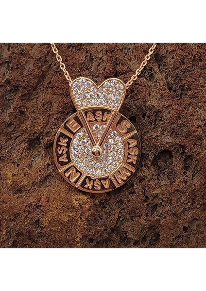 Rose Renk Çarkıfelek Bayan Gümüş Kolye modelleri