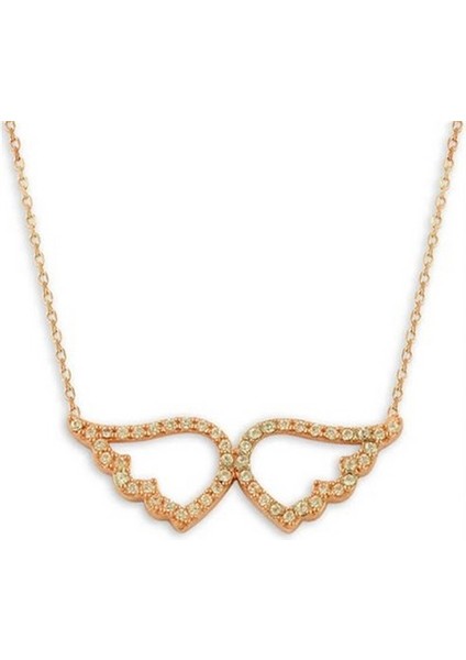 Zirkon Taşlı Altın Rengi Melek Kanadı Gümüş Bayan Kolyesi