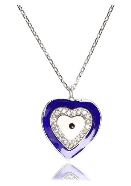 Kalpli Nazarlıklı Mavi Bayan Gümüş Kolye Küçük Boy