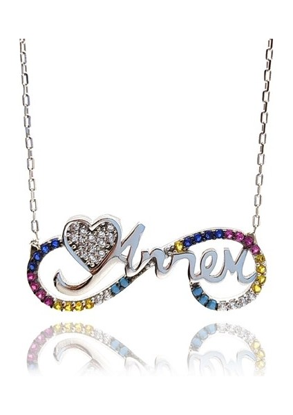 Mix Zirkon Taşlı Annem Sonsuzluk Bayan Gümüş Kolye