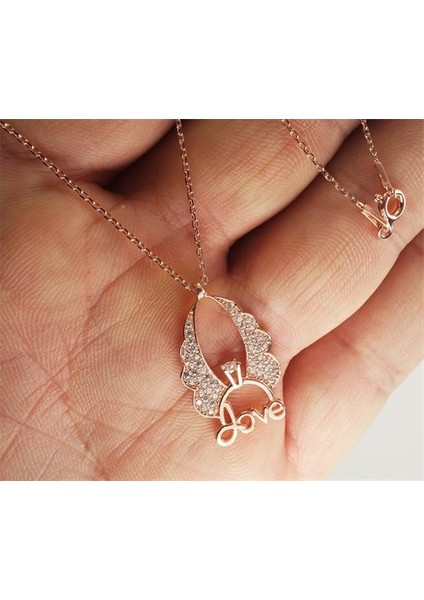 Tektaşlı Kanatlı Bayan Rose Gümüş Kolye Orta Boy fiyatları