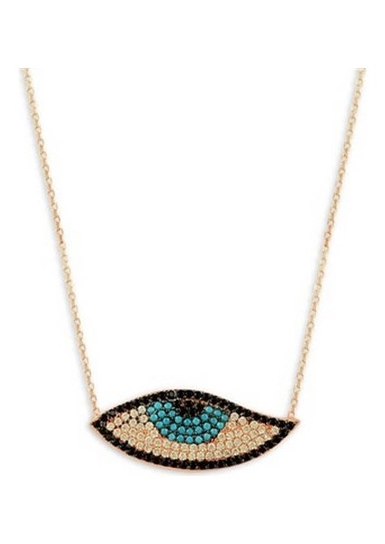 Turkuaz Taşlı Rose Nazarlık Göz Model Bayan Gümüş Kolye