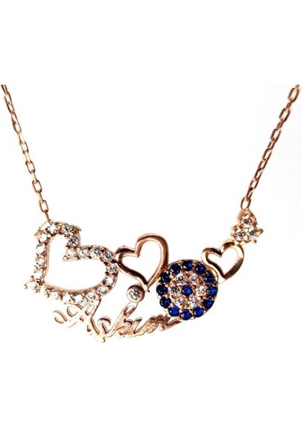 Kalpli ve Nazar Boncuklu Aşkım Yazılı Bayan Gümüş Kolye