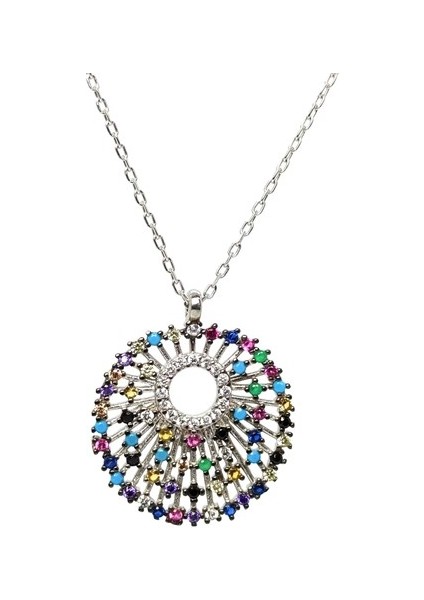 Mix Taşlı Bayan Gümüş Kolye