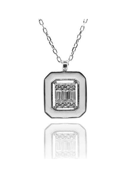 Zirkon Taşlı Kare Bayan Gümüş Kolye Gklkarezırn-Gms