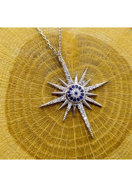 Zirkon Taşlı Nazar Boncuklu Kutup Yıldızı Bayan Gümüş Kolye fırsatları