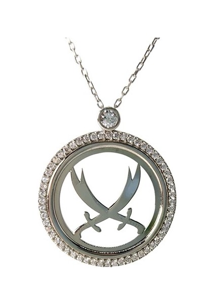 Çift Zülfikarlı Zirkon Taşlı Bayan Gümüş Kolye