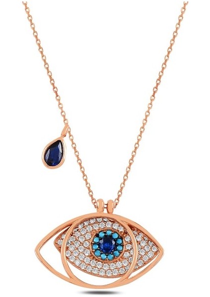 Safir Taşlı Rose Göz Model Gümüş Kadın Kolye Gklgozmodl9-Ros