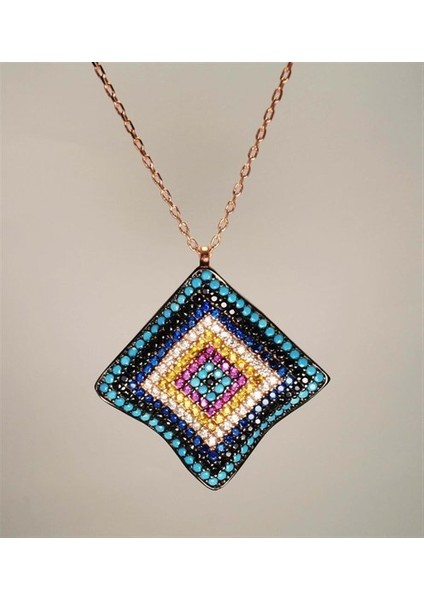 Kare Dalgalı Nazarlık Modeli Bayan Gümüş Kolye Büyük Boy fiyatları