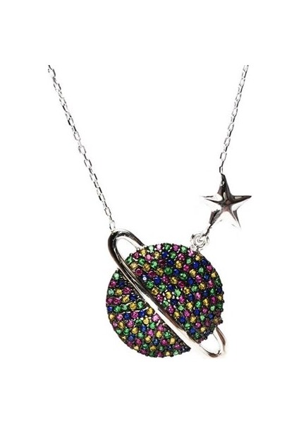 Gezegen Modeli Bayan Gümüş Kolye