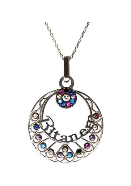 Renkli Zirkon Taşlı Bitanem Bayan Gümüş Kolye