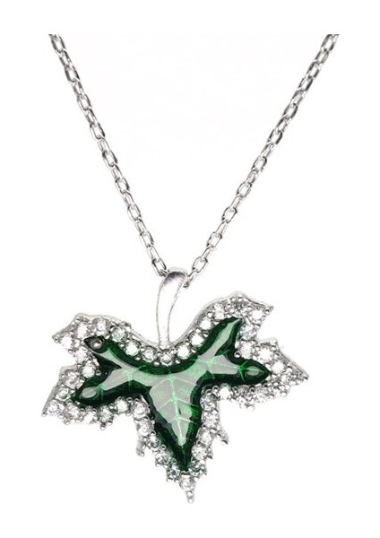 Yeşil Çınar Yaprağı Bayan Gümüş Kolye Orta Boy