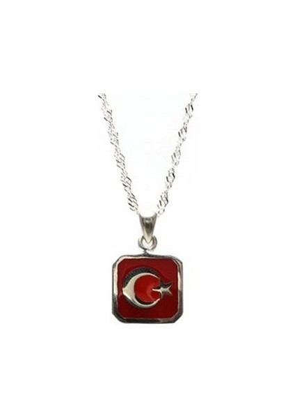 Türk Bayrağı Bayan Gümüş Kolye