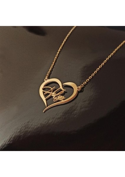 Kişiye Özel Kalp Içinde Imza Isim Yazılan Altın Renk Bayan Gümüş Kolye Zincir Gklaltısımy fırsatları
