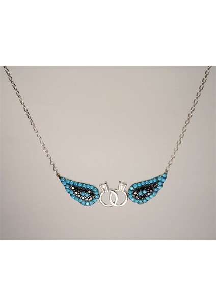 Çift Tektaşlı Kanatlı Bayan Gümüş Kolye Orta Boy fiyatları