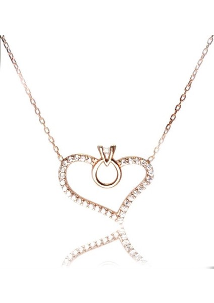 Rose Gümüş Bayan Tektaşlı Kalp Kanadıkolye fiyatları