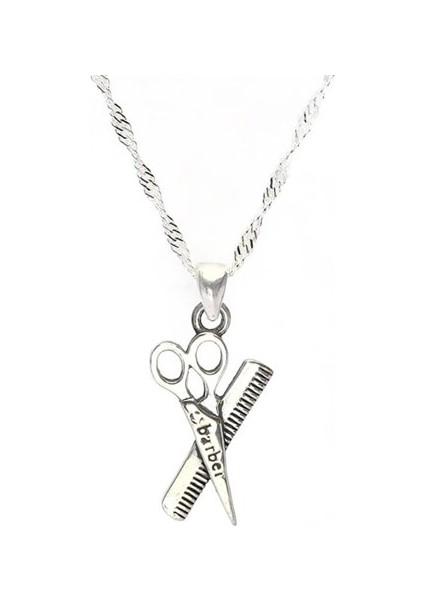 Kuaförlere Özel Makas Tarak Figürlü Bayan Gümüş Kolye