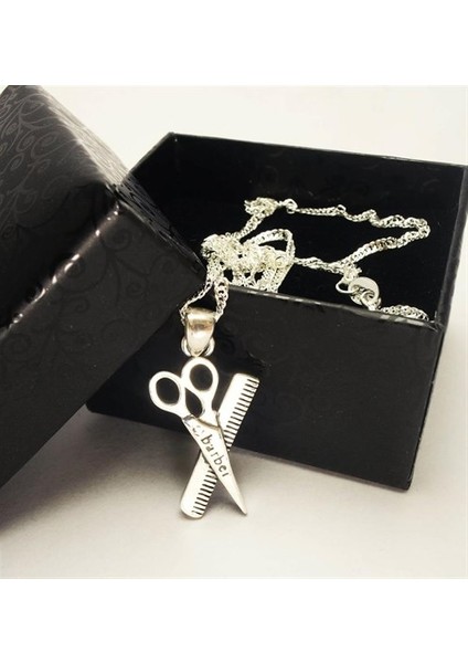 Kuaförlere Özel Makas Tarak Figürlü Bayan Gümüş Kolye modelleri