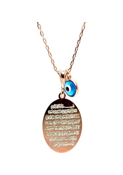 Ayetel Kürsi Yazılı Rose Renk Bayan Gümüş Kolye