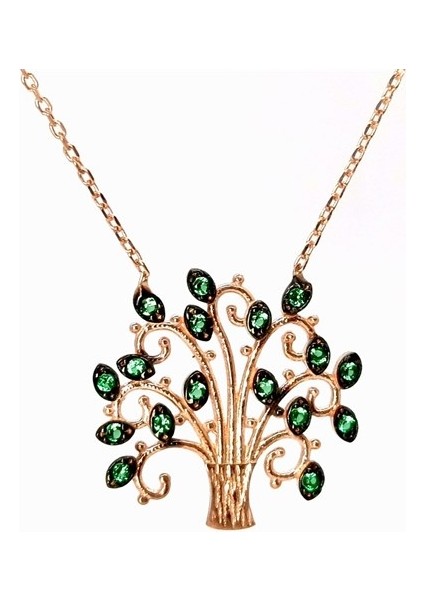 Rose Renk Hayat Ağacı Bayan Gümüş Kolye