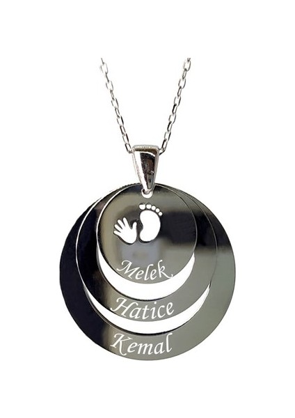 Kişiye Özel 3 Isimli Ayak Izi Bayan Gümüş Kolye