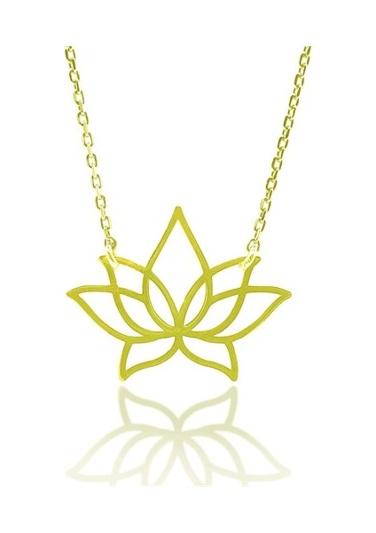 Lotus Çiçeği Altın Renk Bayan Gümüş Kolye