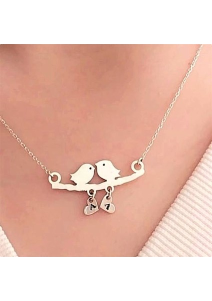 Kadın Dalda Çifte Kuş Model 1 925 Ayar Gümüş Kolye (14 Şubat Sevgililer Günü Hediyesi)