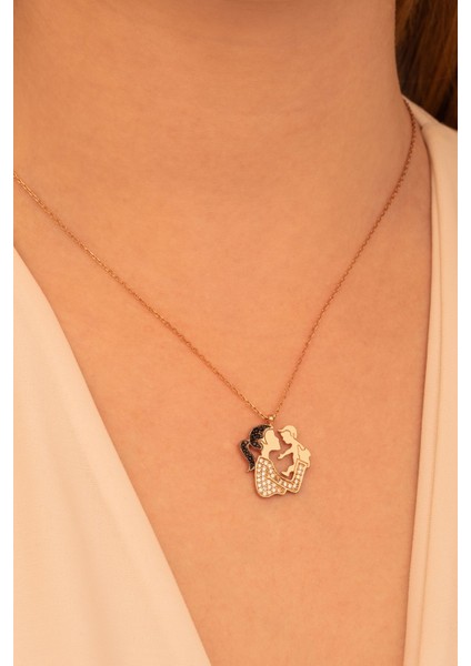 Anne Bebek Rose Renk Bayan Gümüş Kolye modelleri