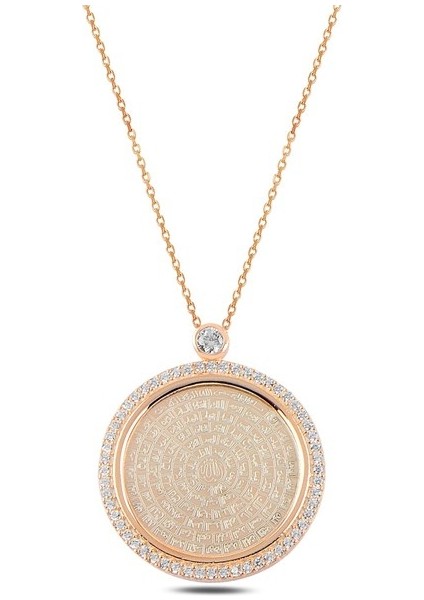 Zirkon Taşlı Rose Yuvarlak Model Esmaül Hüsna Kadın Gümüş Kolye Gklesmhsnm1-Ros