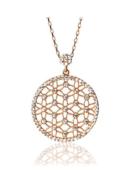 Zirkon Taşlı Rose Renk Yaşam Çiçeği Bayan Gümüş Kolye