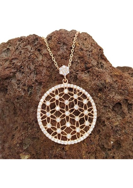 Zirkon Taşlı Rose Renk Yaşam Çiçeği Bayan Gümüş Kolye fiyatları