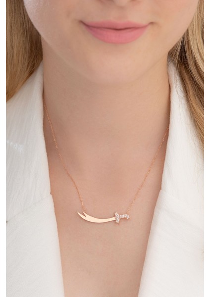 Zirkon Taşlı Rose Renk Zülfikar Kadın Gümüş Kolye GKLZLFKRM1D-ROS fiyatları