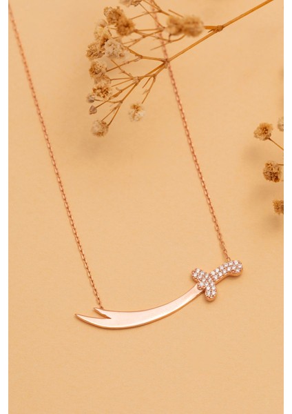 Zirkon Taşlı Rose Renk Zülfikar Kadın Gümüş Kolye GKLZLFKRM1D-ROS modelleri