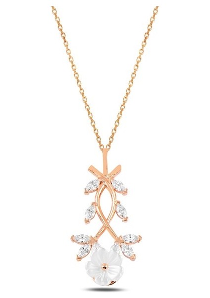 Zirkon Taşlı Rose Manolya Çiçeği Model 4 Kadın Gümüş Kolye Gklmnlycck4-Ros