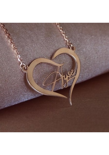 Kişiye Özel Kalp Içinde Imza Isim Yazılan Rose Renk Bayan Gümüş Kolye Zincir Gklrosısımy modelleri