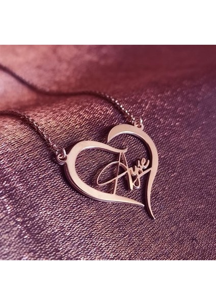 Kişiye Özel Kalp Içinde Imza Isim Yazılan Rose Renk Bayan Gümüş Kolye Zincir Gklrosısımy fırsatları