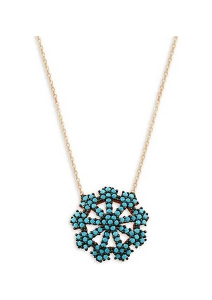 Turkuaz Taşlı Rose Kar Tanesi Model Bayan Kolye