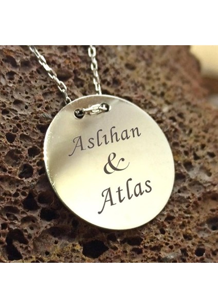 Isim Yazılabilen Sade Yuvarlak Plaka 925 Ayar Gümüş Kolye Gklgmsplaka