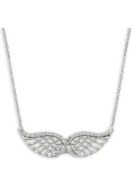 Zirkon Taşlı Melek Kanadı Bayan Gümüş Kolye