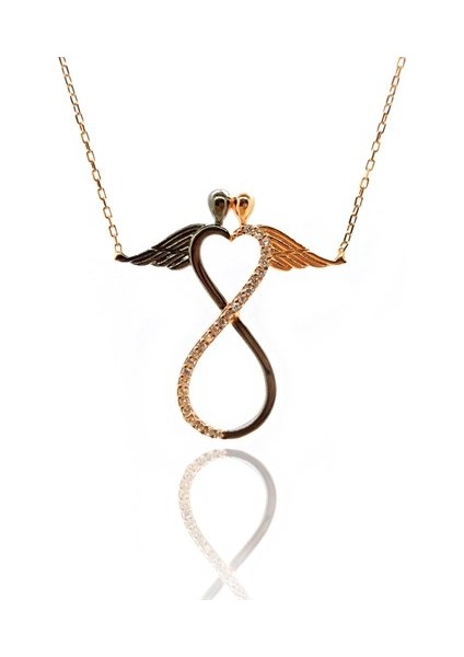 Kanatlı Melek Sonsuzluk Bayan Gümüş Kolye Gklkntsonzl-Ros