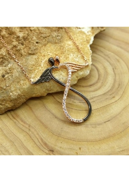 Kanatlı Melek Sonsuzluk Bayan Gümüş Kolye Gklkntsonzl-Ros fiyatları