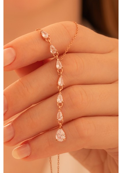 Zirkon Taşlı Rose Damla Model Kadın Gümüş Kolye Gklzrkntdml-Ros fiyatları