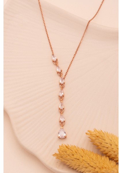 Zirkon Taşlı Rose Damla Model Kadın Gümüş Kolye Gklzrkntdml-Ros modelleri