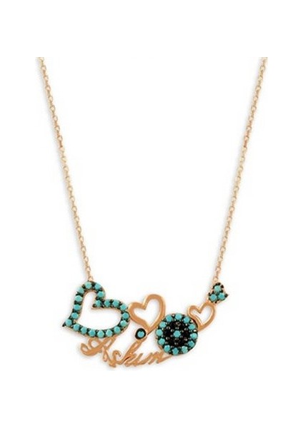 Aşkıma Nazar Değmesin Kalpli Turkuaz Taşlı Bayan Gümüş Kolye