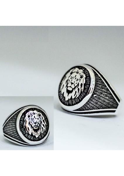 Erkek Gümüş Yüzük - Aslan Kafası 925 Ayar Gümüş Erkek Yüzük